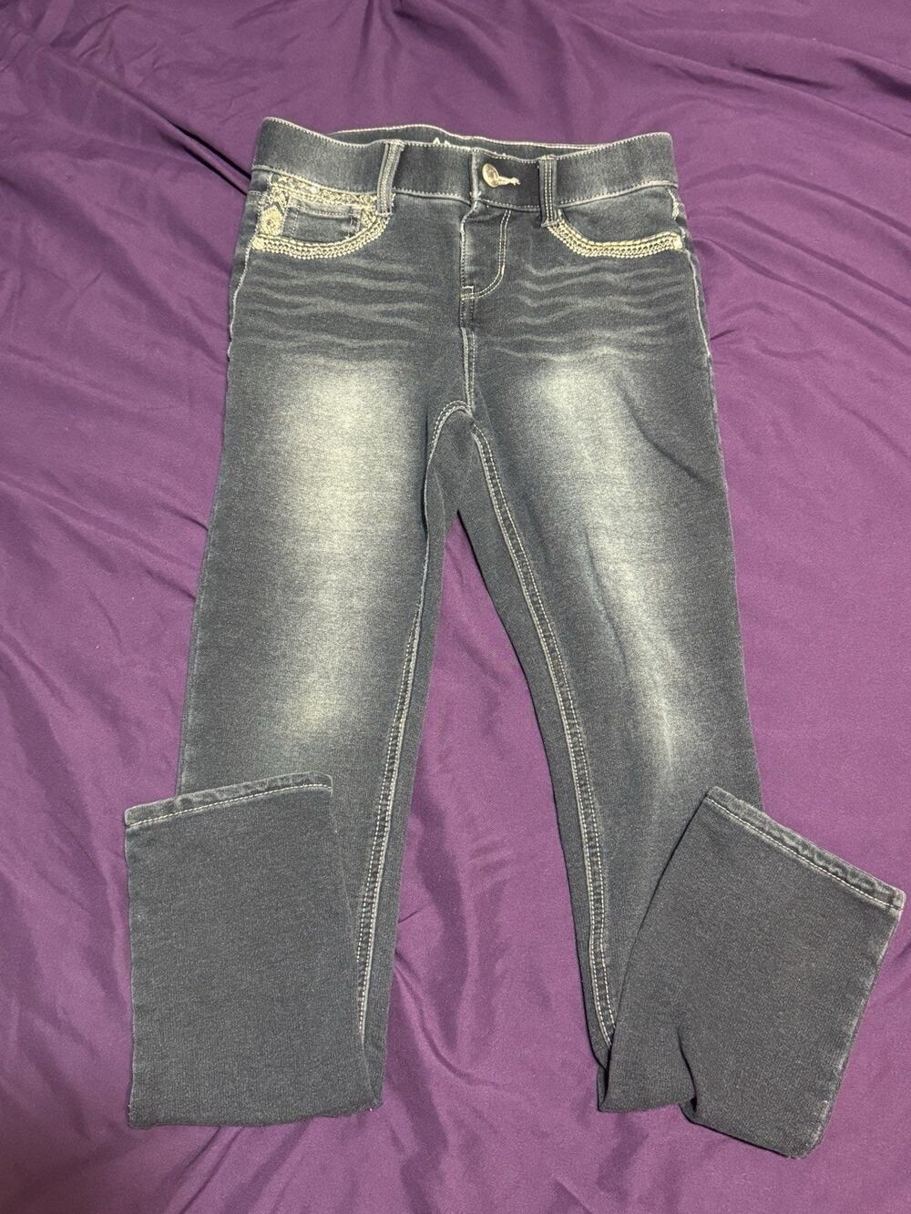 Arizona Girls Blue Jean Jeggings Size 12 Bling Pockets Stretch Denim EUC